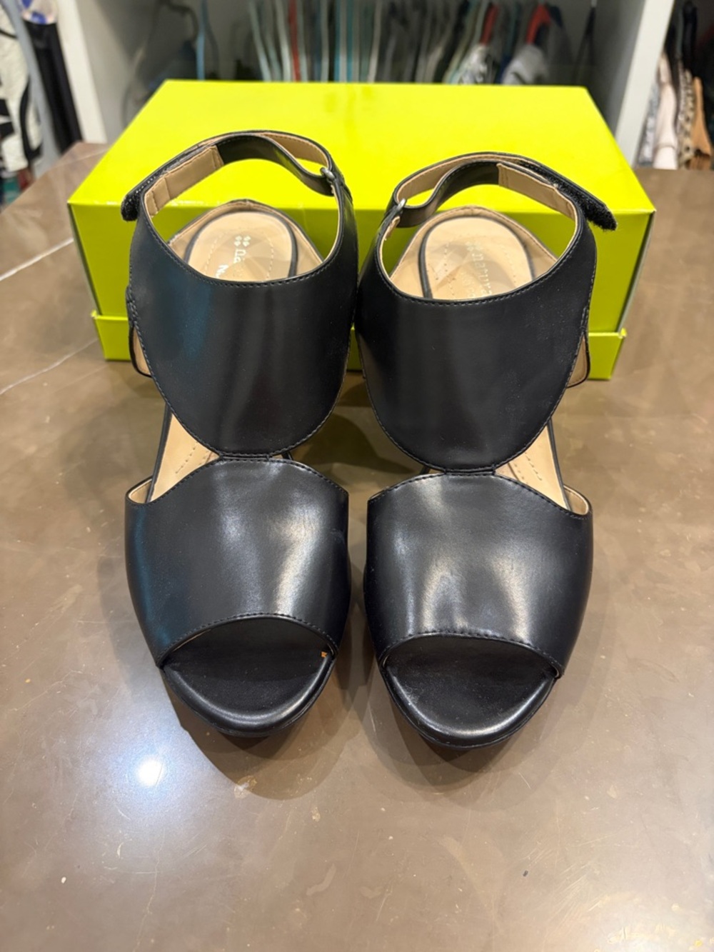 Naturalizer Black Leather Open-Toe Ankle Strap Heels